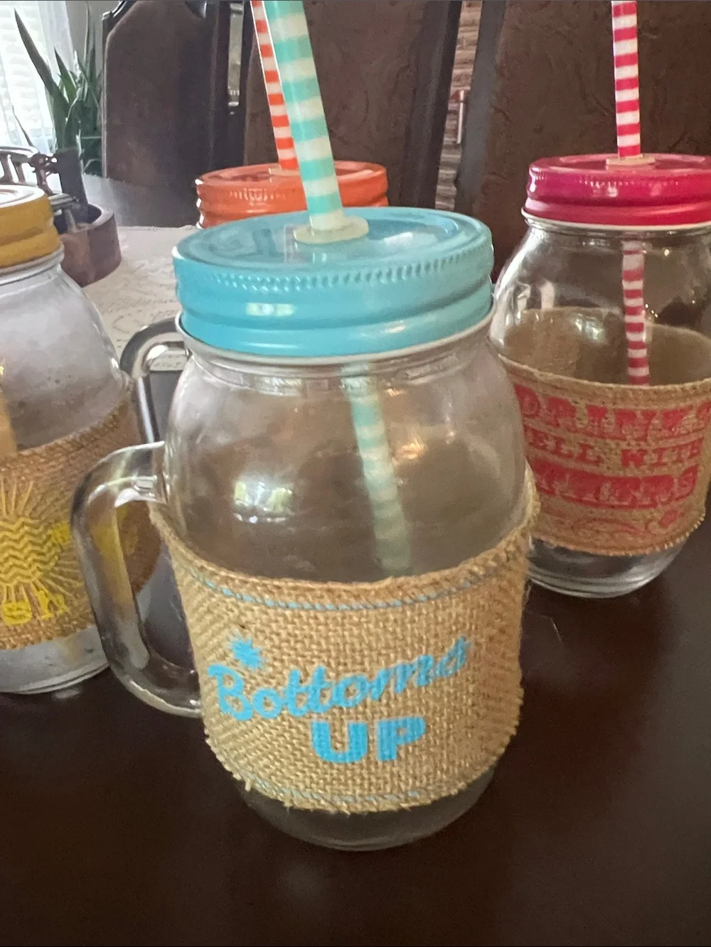 Large Colorful Mason Jar Drinking Glasses with Straw - Assorted Colors,